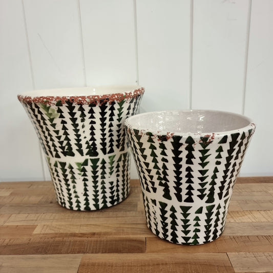 Faro Tapered Green and Black Tile Ceramic Pot