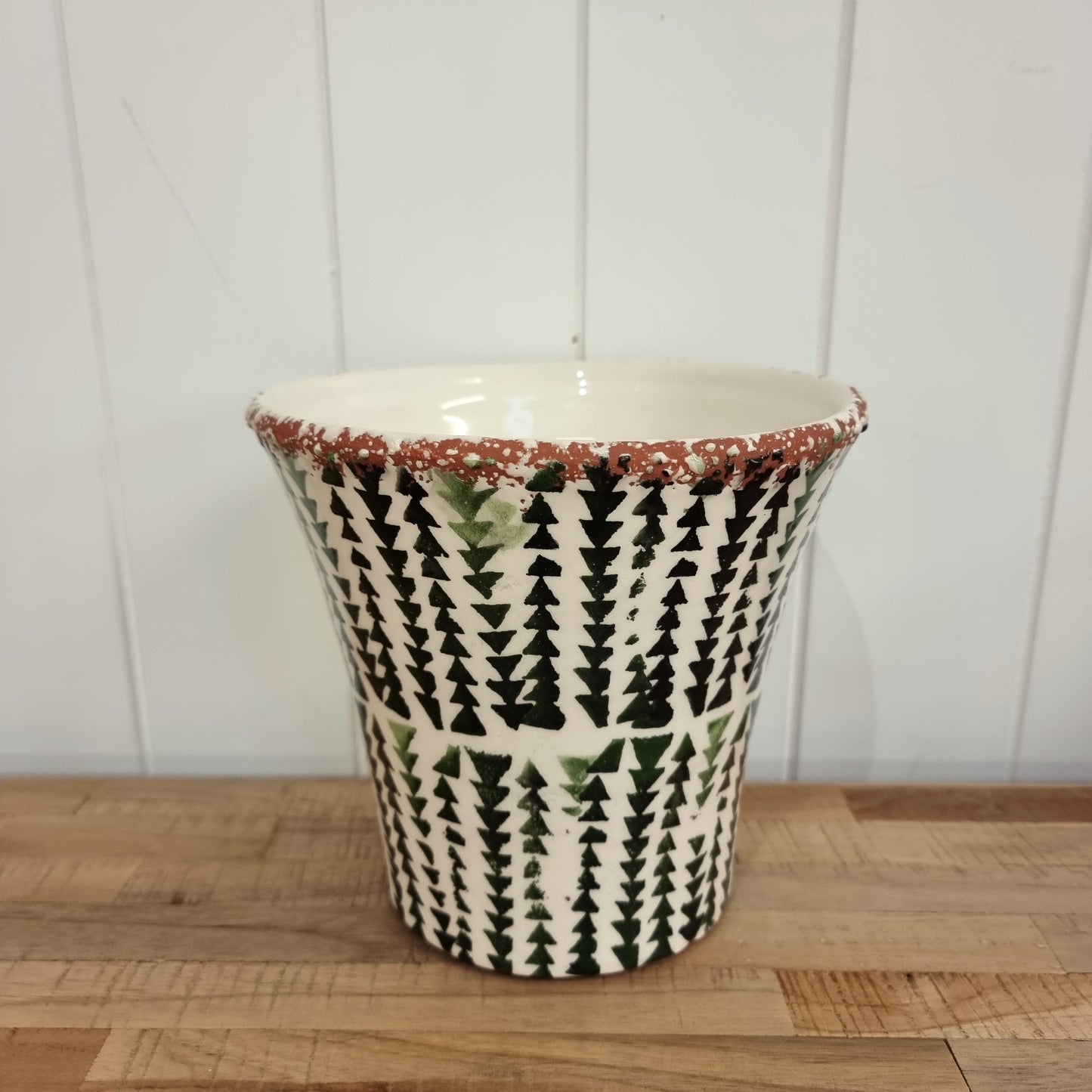 Faro Tapered Green and Black Tile Ceramic Pot