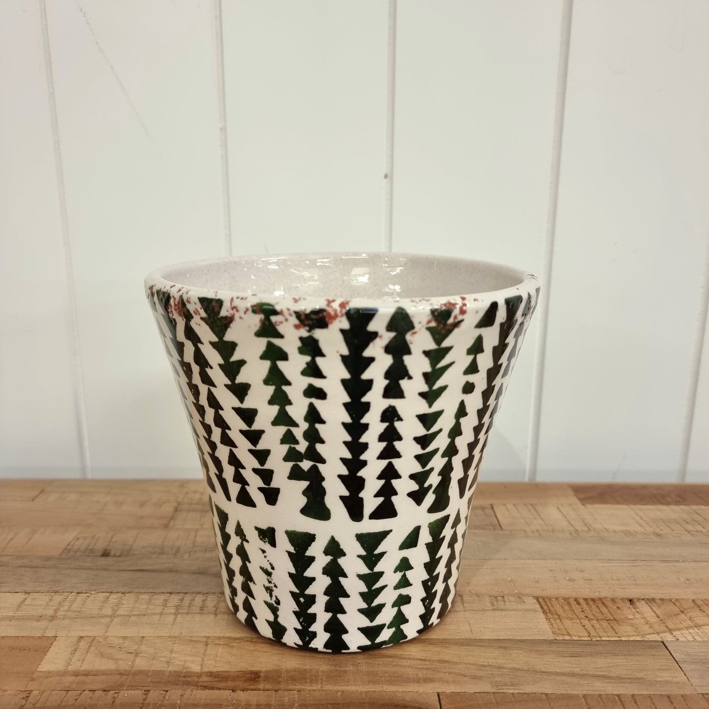 Faro Tapered Green and Black Tile Ceramic Pot