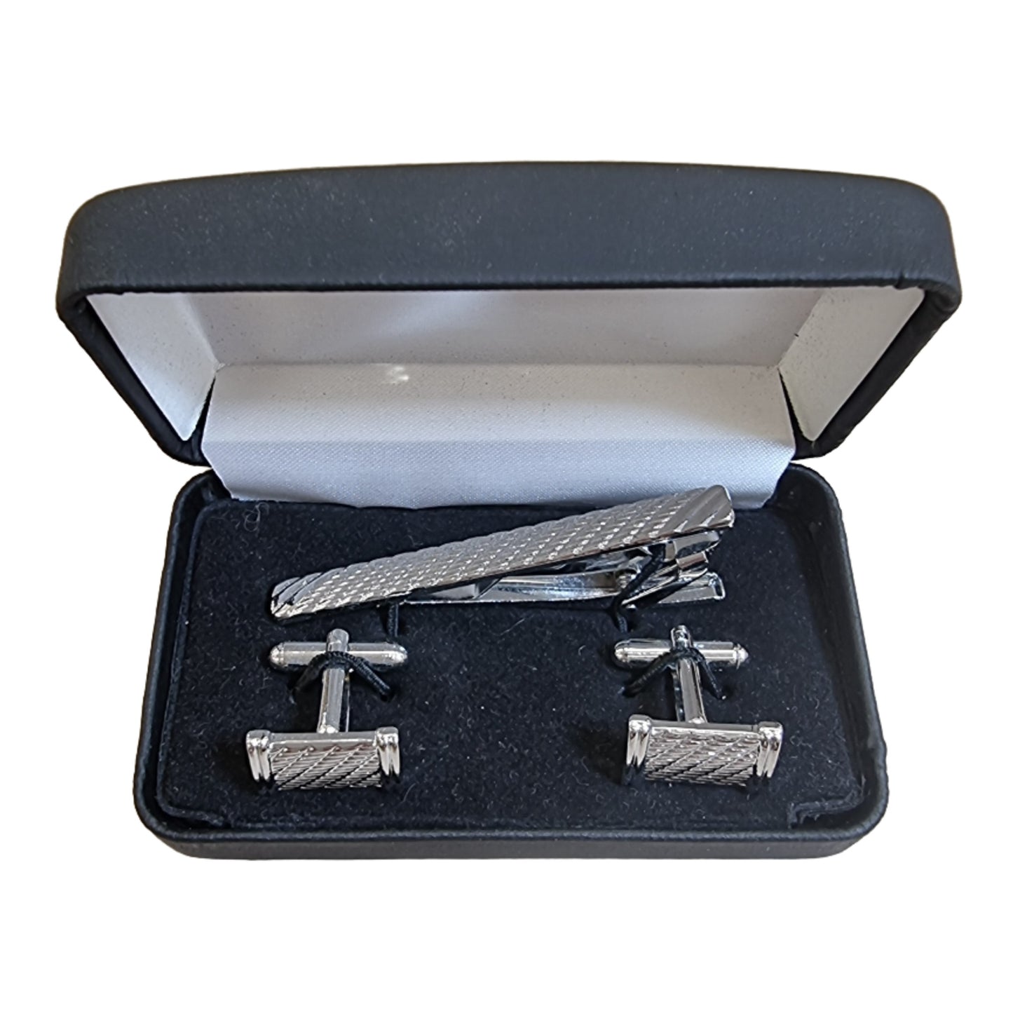Tie Bar & Cufflinks - Etched Diagonal