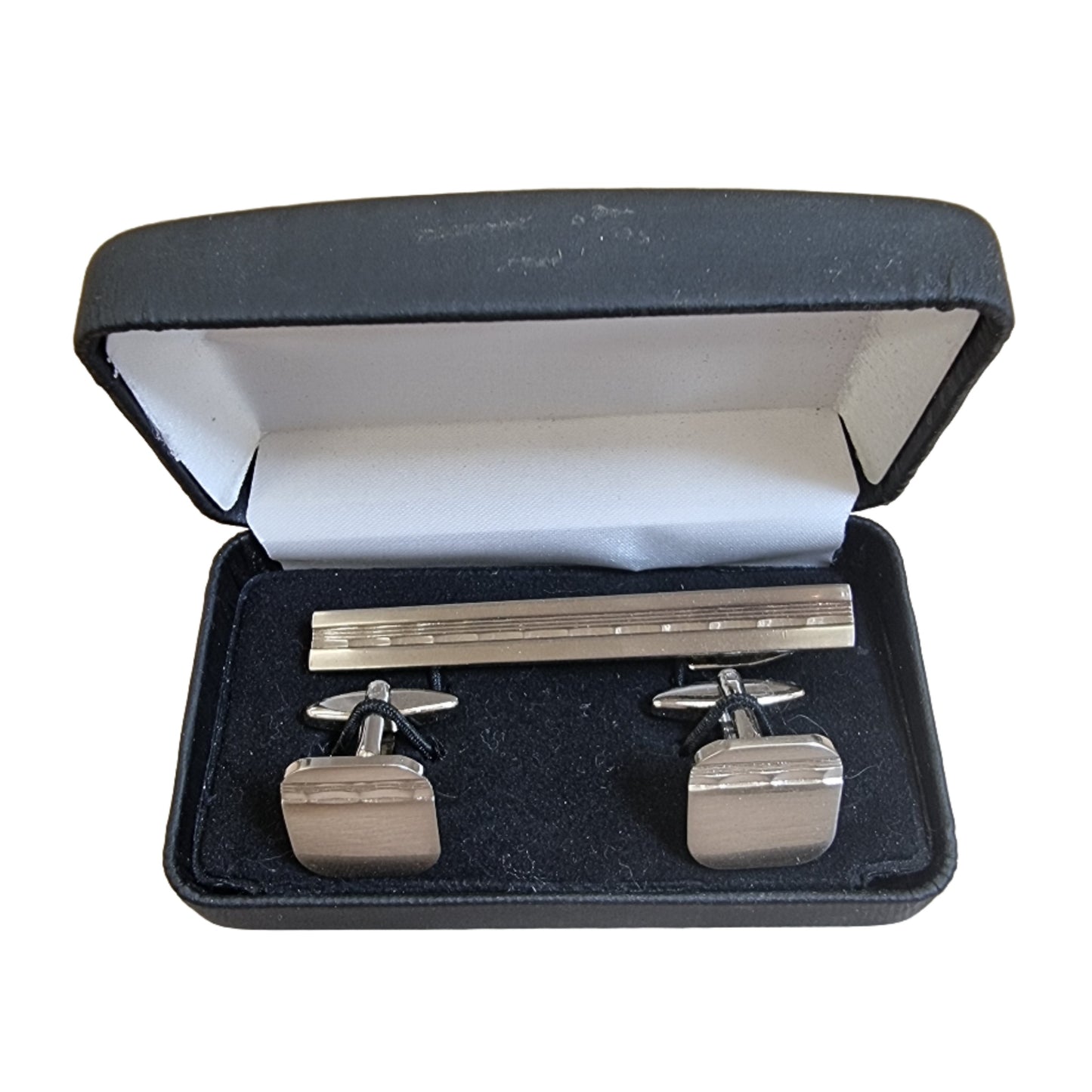 Tie Bar & Cufflinks - Rhodium Diamond