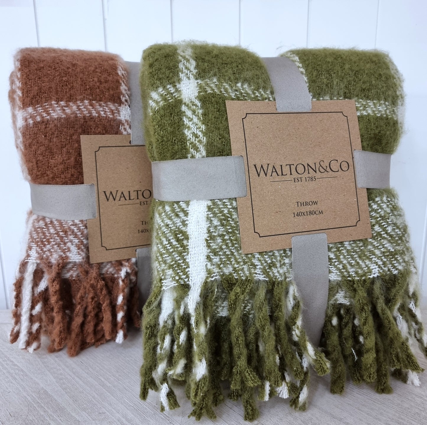 Faux Mohair Chequered Throw - Olive