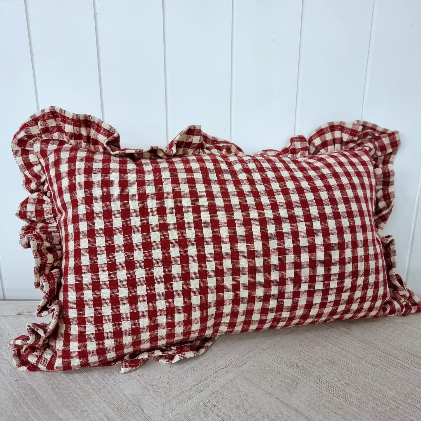 Gingham Ruffle Rectangular Cushion - Red