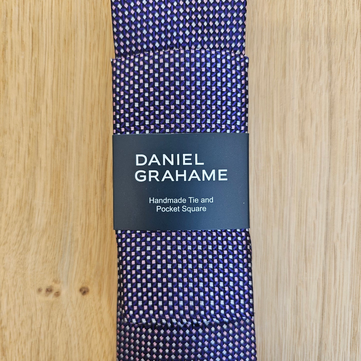 Daniel Grahame Tie and Pocket Square Set - Navy/Pink Squares