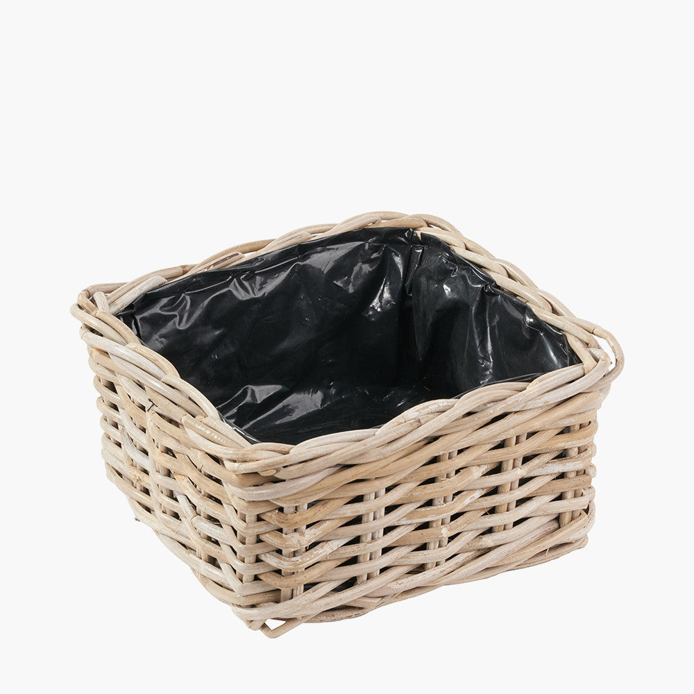 Indoor/Outdoor Grey Kubu Rattan Square Basket Planters (Set of 3)