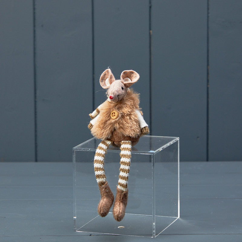 Taupe Fabric Mouse with Furry Gilet