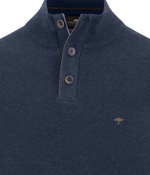 Fynch Hatton Button Neck Knitwear - Ink Blue