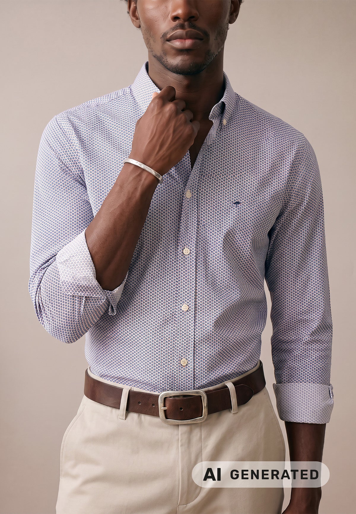 Fynch Hatton Shirt - Graphic Flower - Taupe