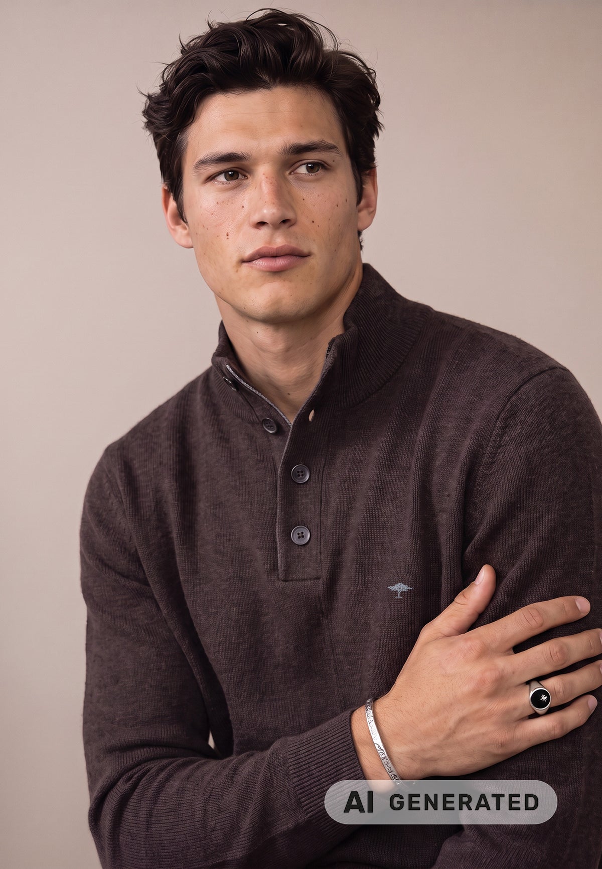 Fynch Hatton Button Neck Knitwear - Soil