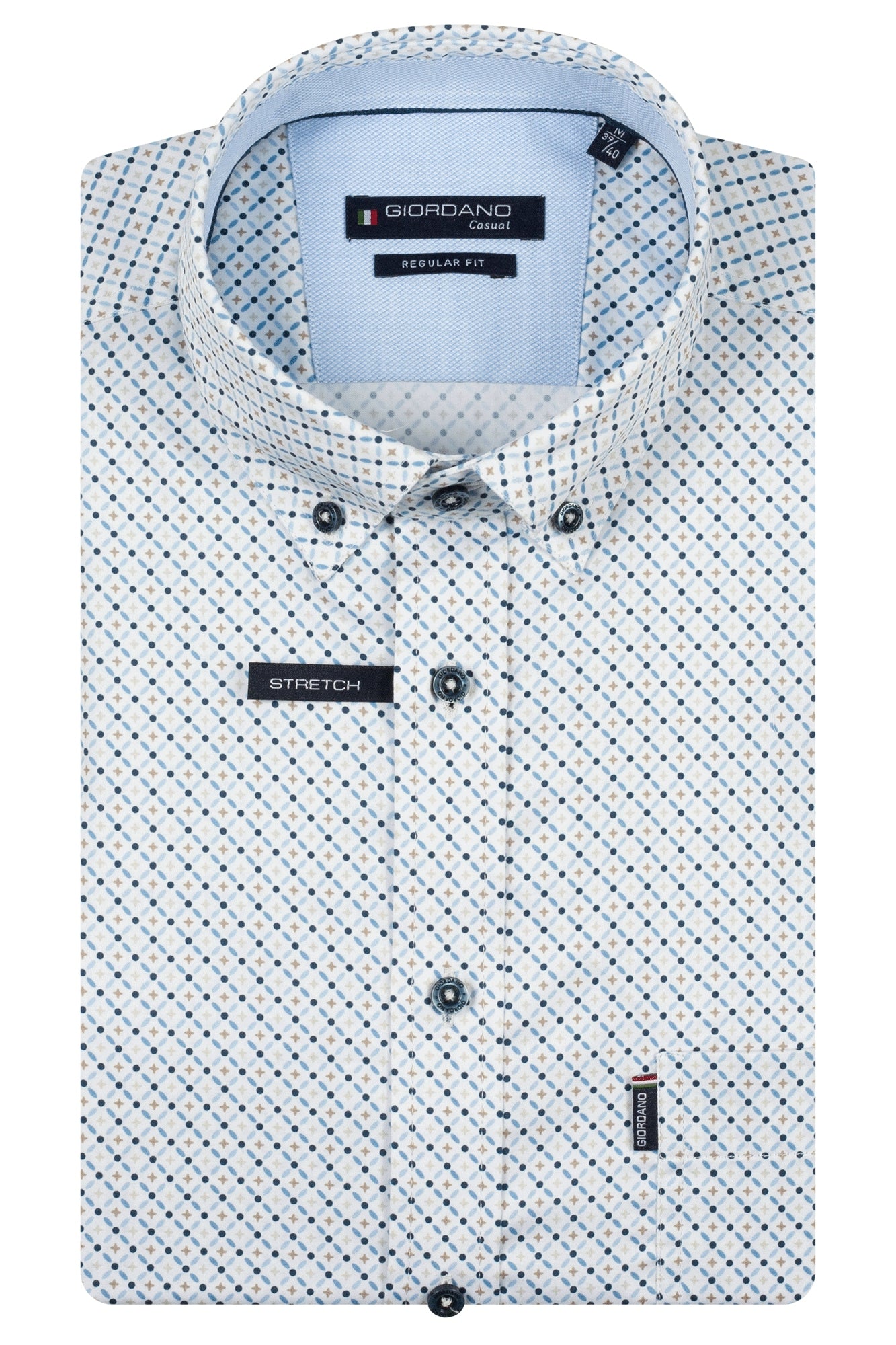 Giordano Short Sleeve Shirt - Sand & Blue Print