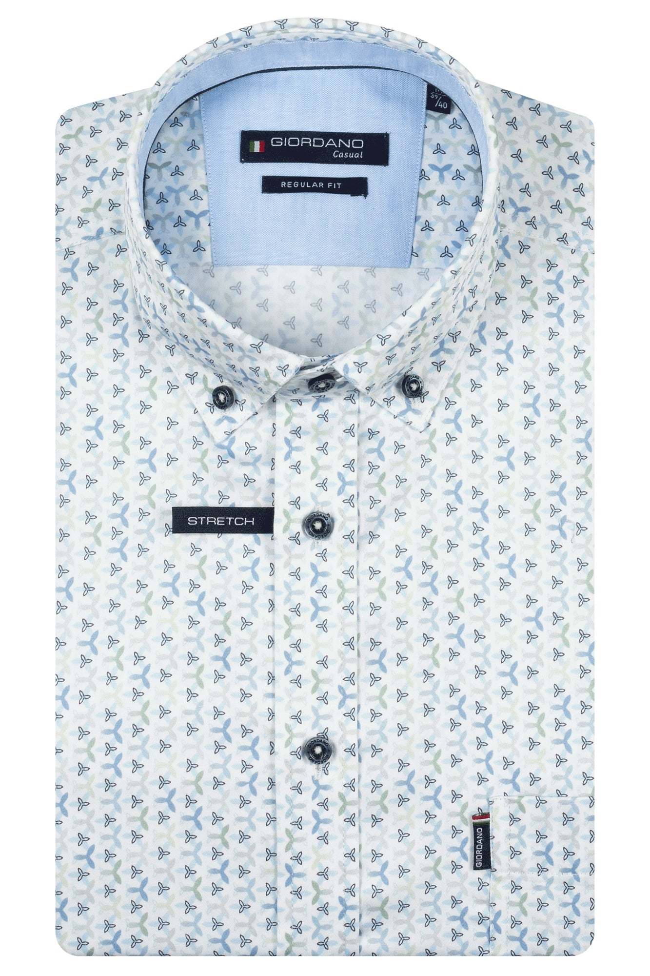 Giordano Short Sleeve Shirt - Satin Stretch Graphical Print - Green