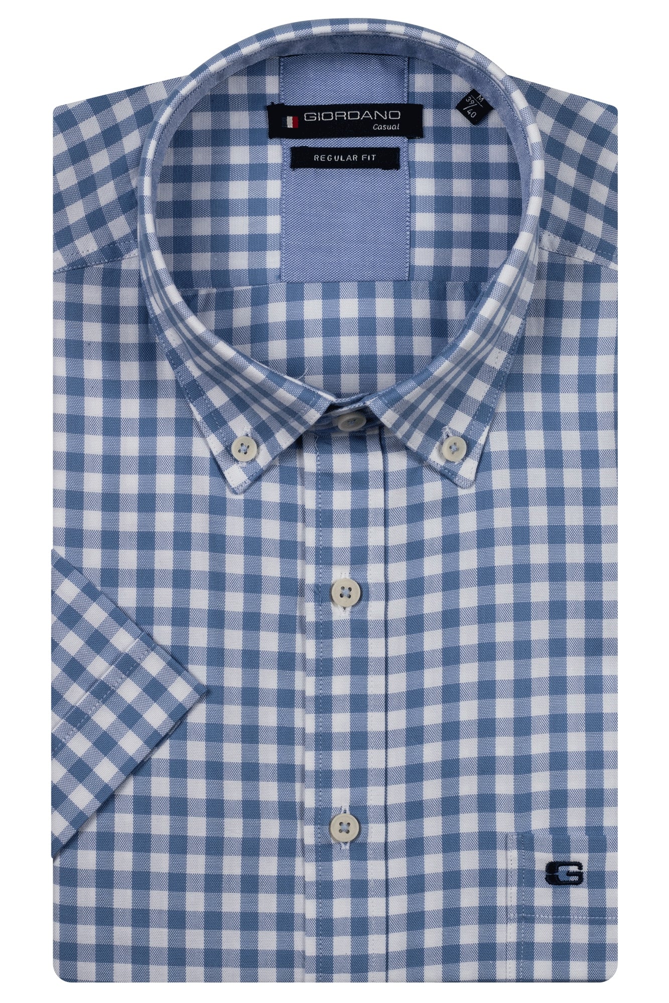 Giordano Short Sleeve Shirt - Gingham Check - Blue