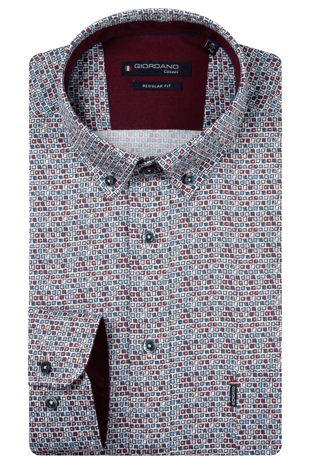 Giordano Shirt - Dino - Wine/Blue Squares