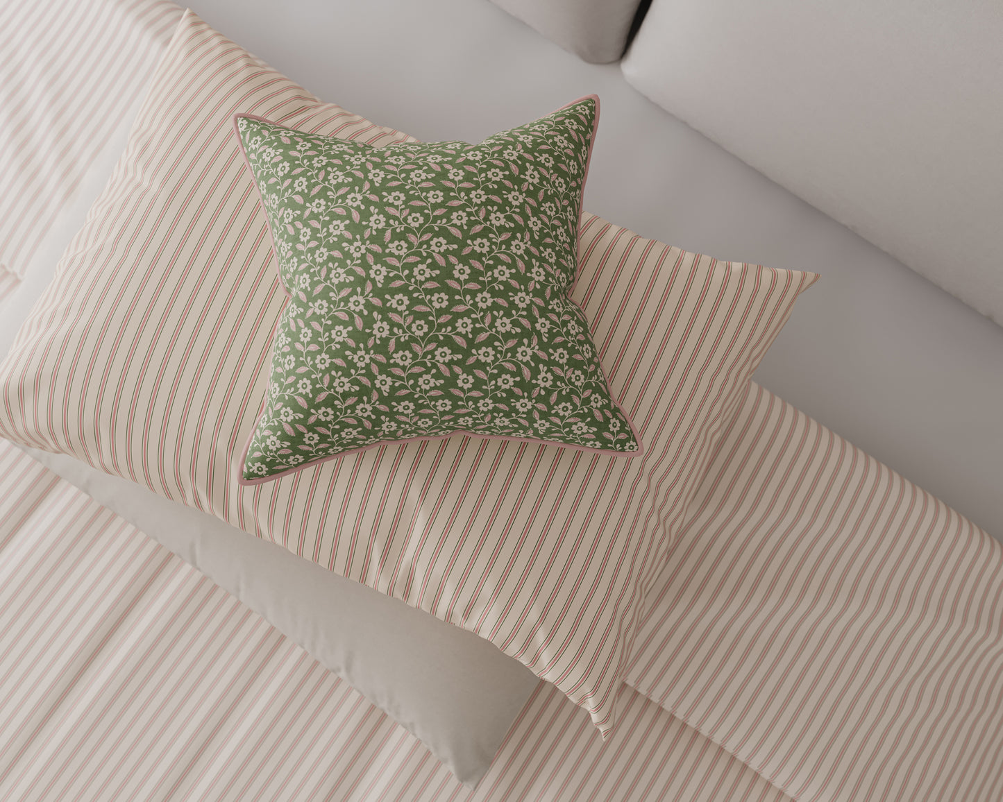 Harvest Moon Ticking Stripe Duvet Cover Set - Green/Pink