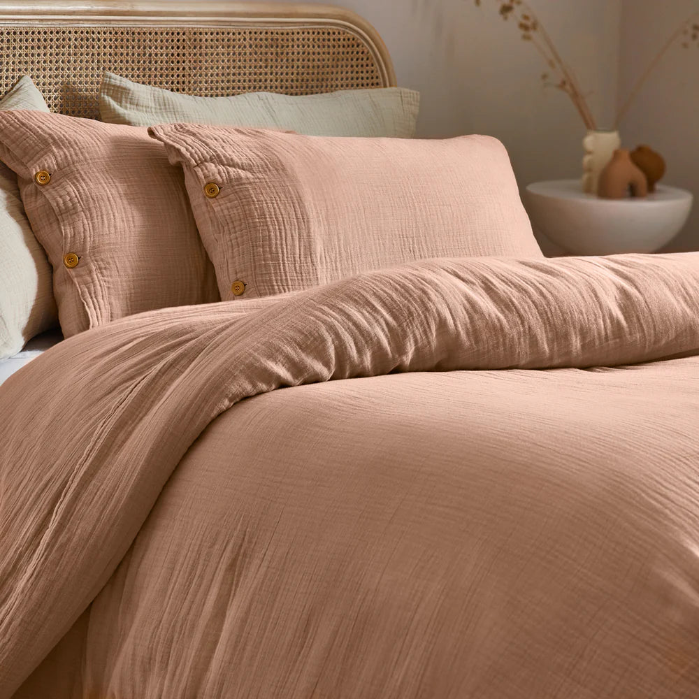 Lark Cotton Muslin Duvet Cover Set - Pink Clay