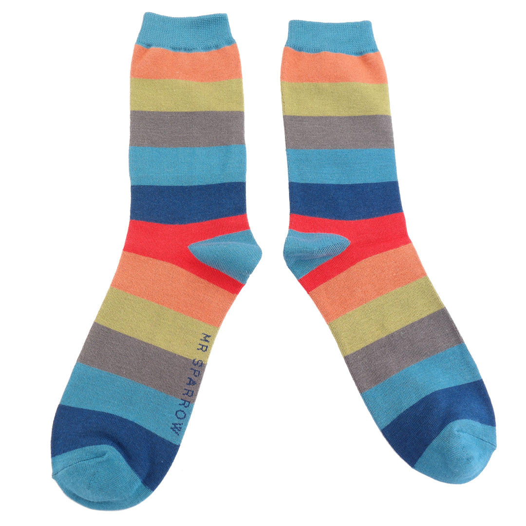 Mr Sparrow Wide Stripes Socks - Teal