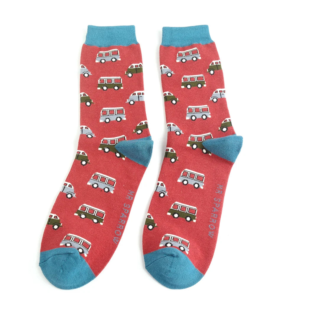 Mr Sparrow Vintage Vehicles Socks - Oxblood