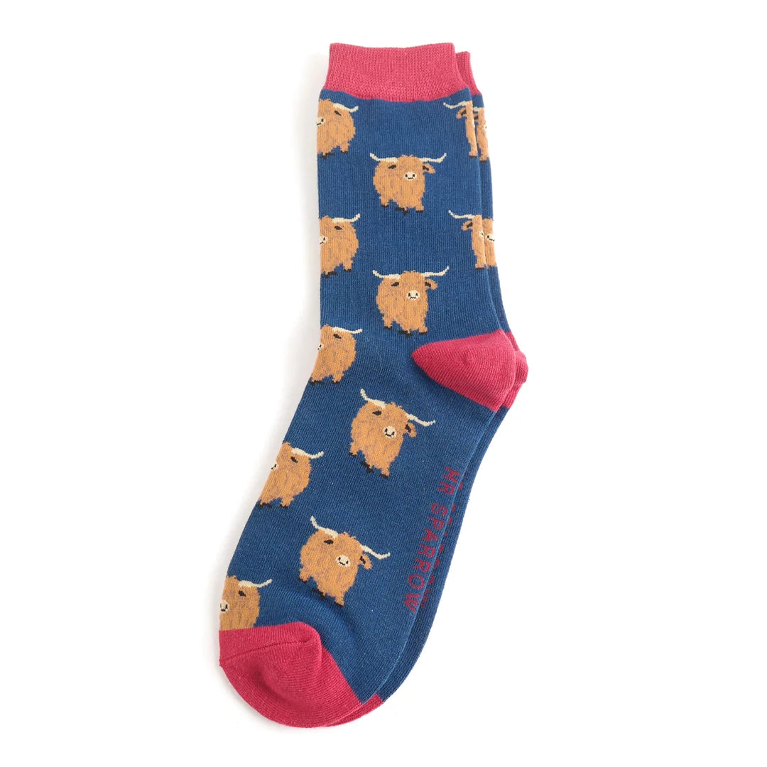 Mr Sparrow Highland Herd Socks - Navy
