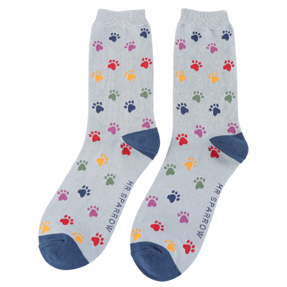 Mr Sparrow Multi Paw Prints Socks - Denim