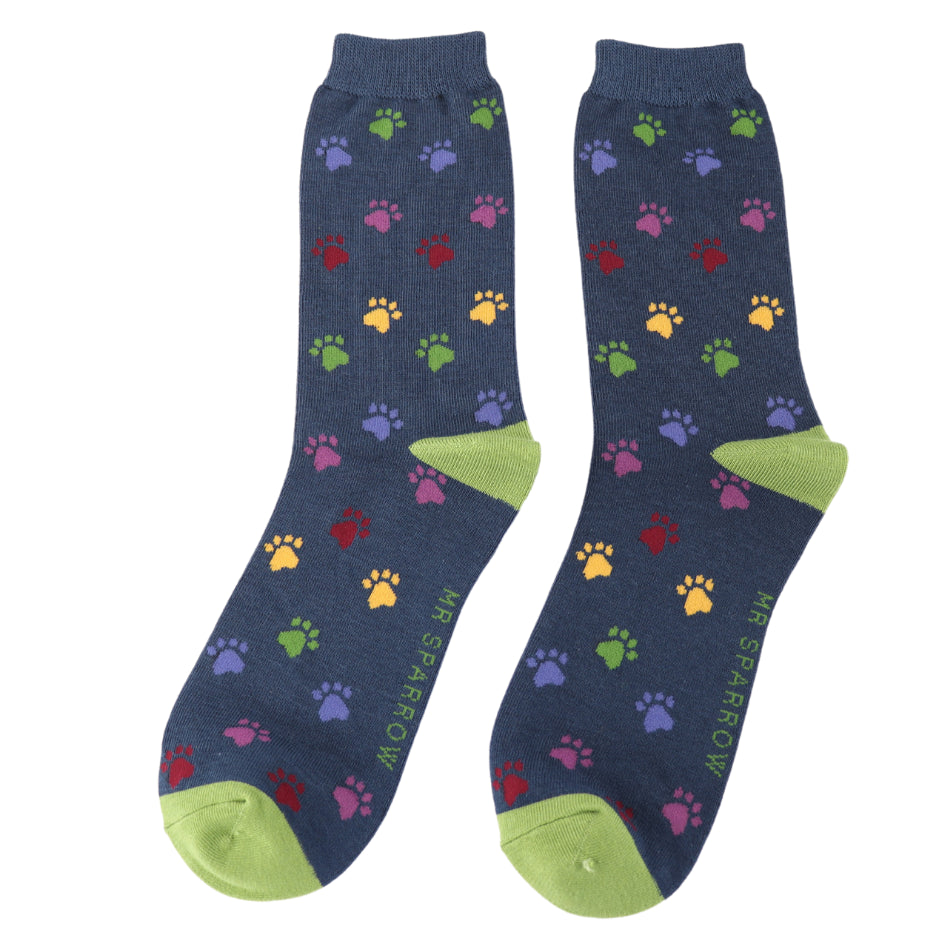 Mr Sparrow Multi Paw Prints Socks - Navy