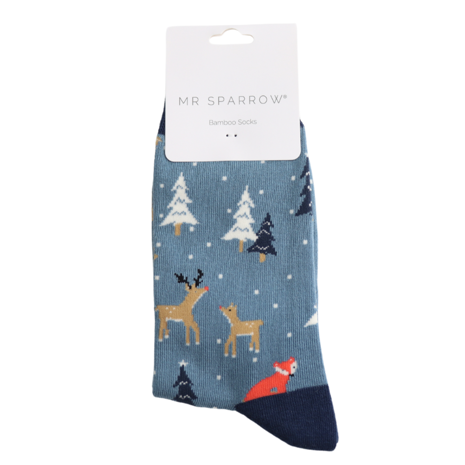 Mr Sparrow Festive Foxes Socks - Denim