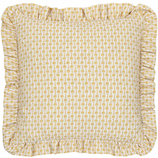 Panni Block Textured Ruffle Cushion - Linen/Ochre