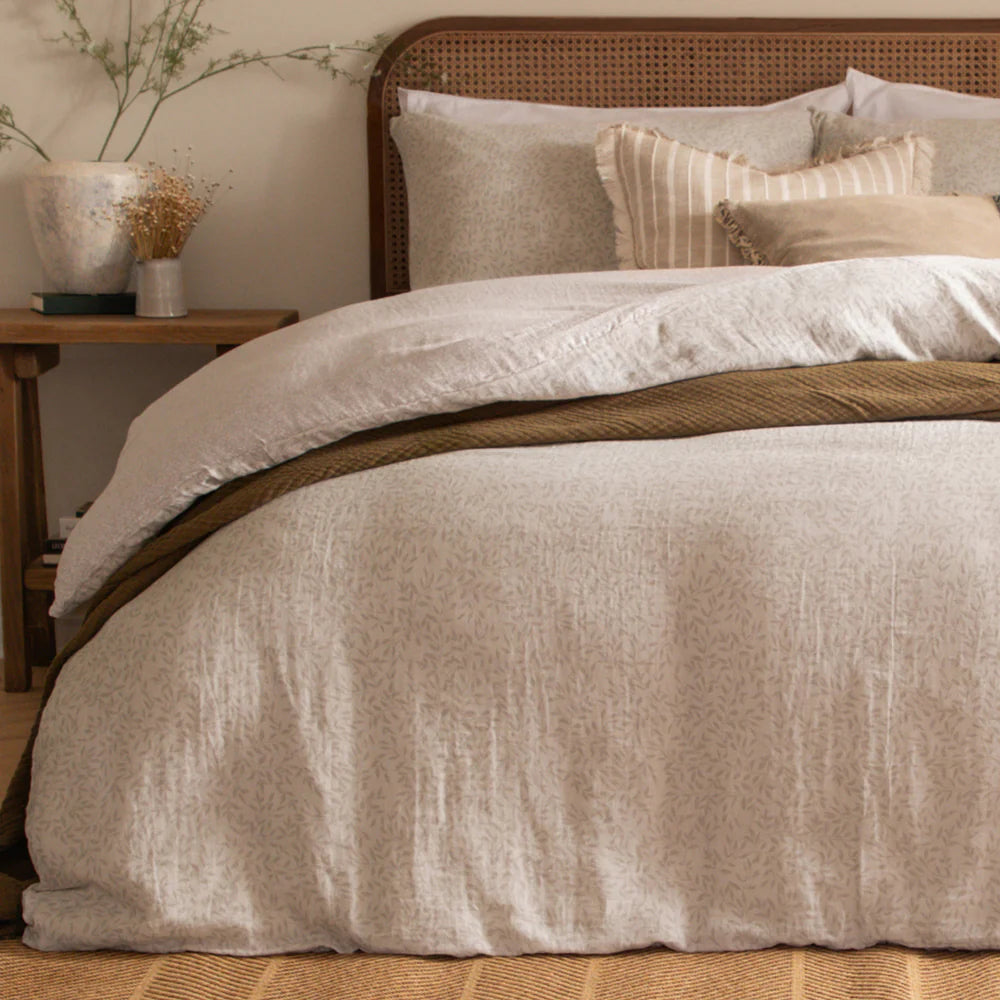 Perrie Leaf Muslin Duvet Cover Set - Natural