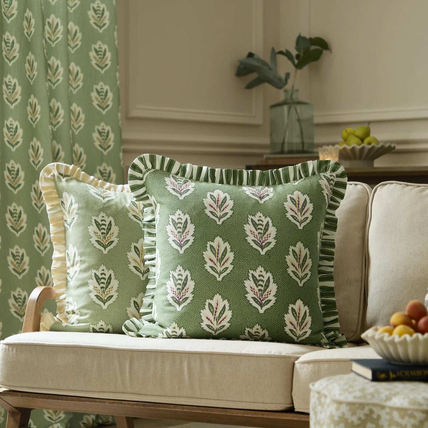 Sessile Leaf Ruffle Cushion Cover - Leaf Green (50 x 50cm)