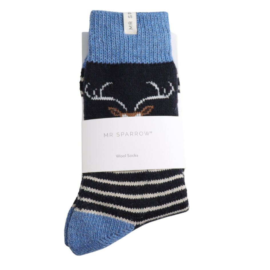 Mr Sparrow Stag Wool Socks - Dark Blue