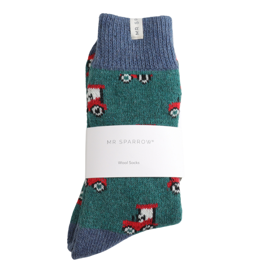 Mr Sparrow Tractor Wool Socks - Green