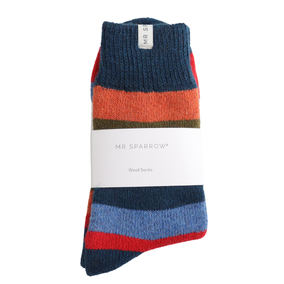 Mr Sparrow Wide Stripes Wool Socks - Teal