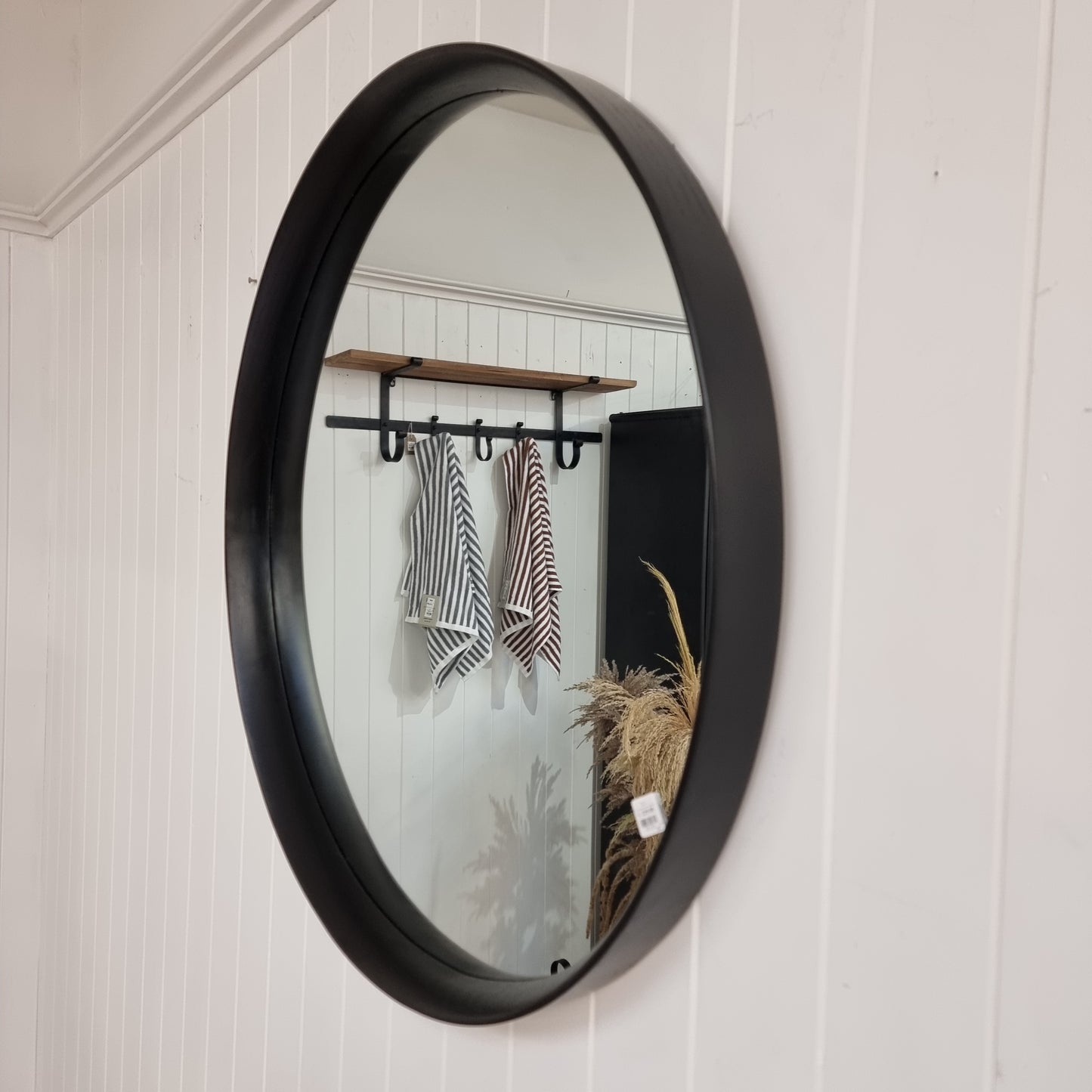 Wilton Round Oak Black Mirror