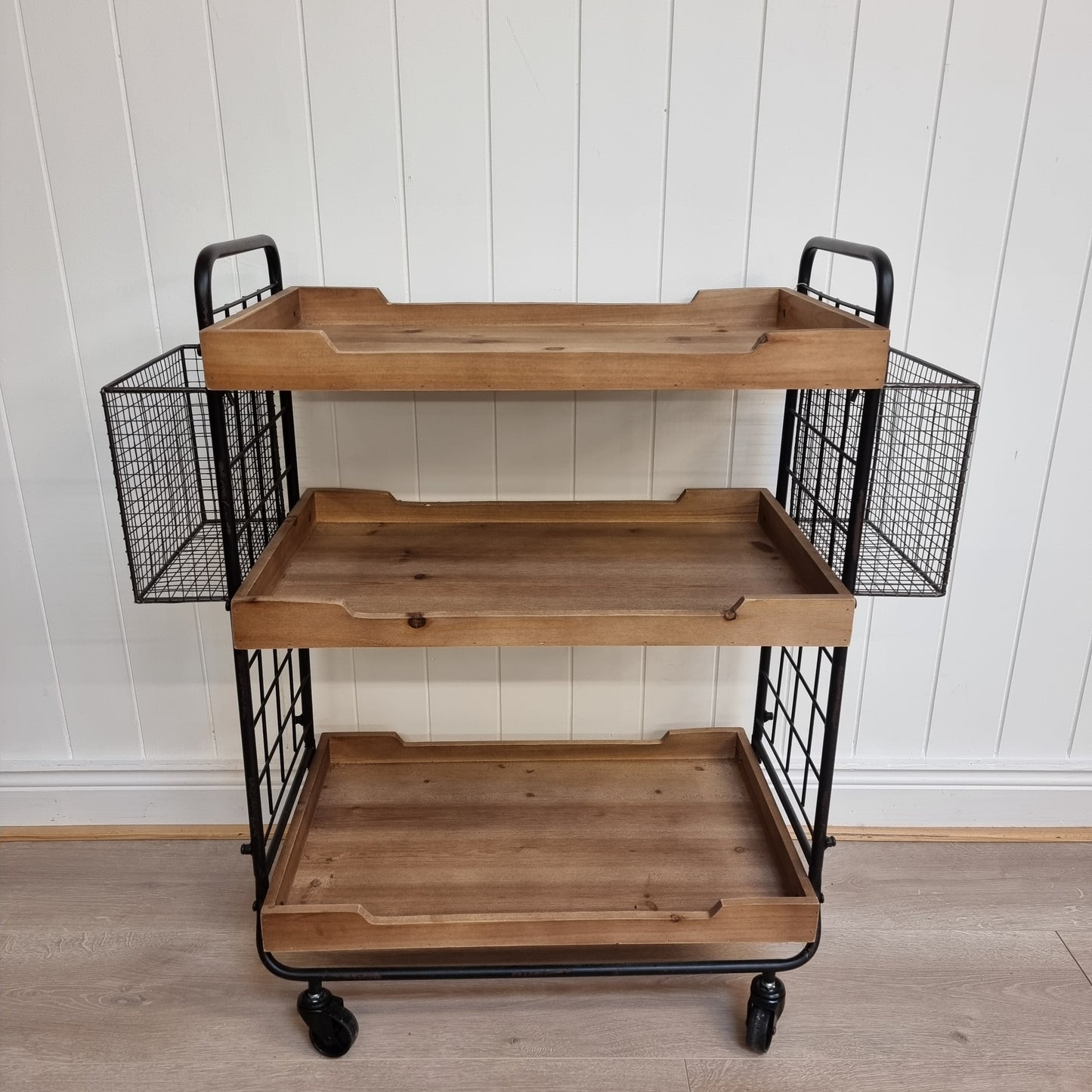Cart on Wheels with Baskets - Antique Black