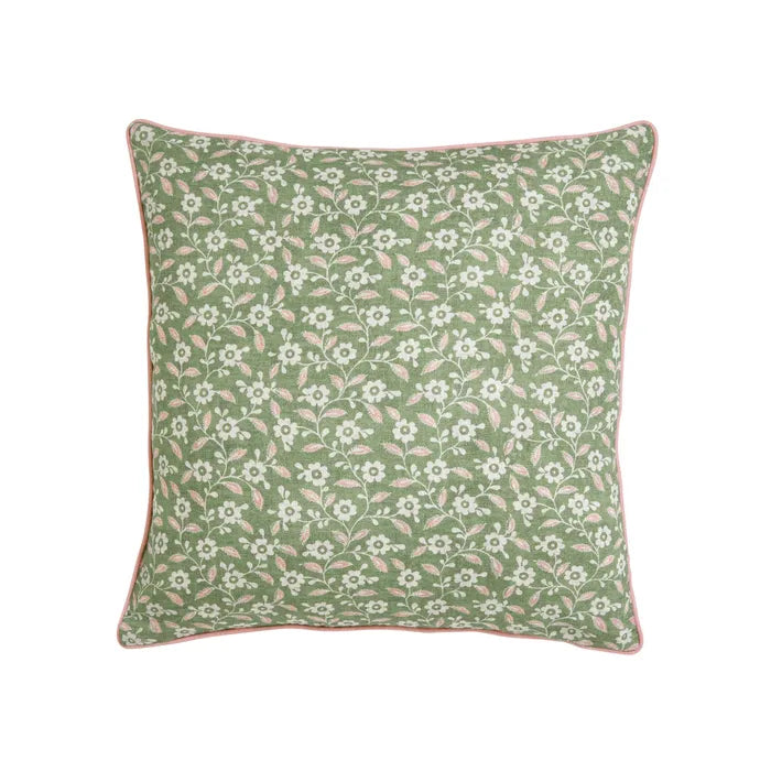 Harvest Moon Folk Ditsy Cushion - Green/Pink