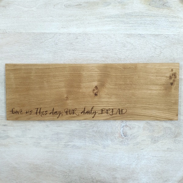 Selbrae House Etched Oak Medium Serving Platter - Give Us This Day Our Daily Bread