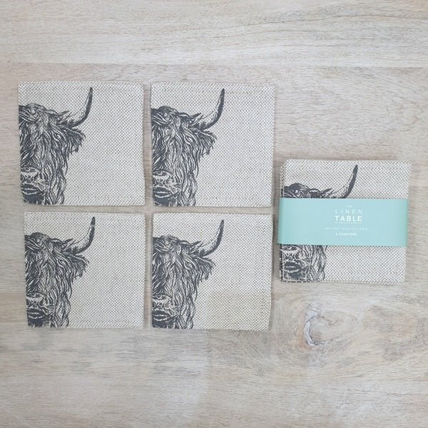Linen Coasters (Set Of 4) - Highland Cow