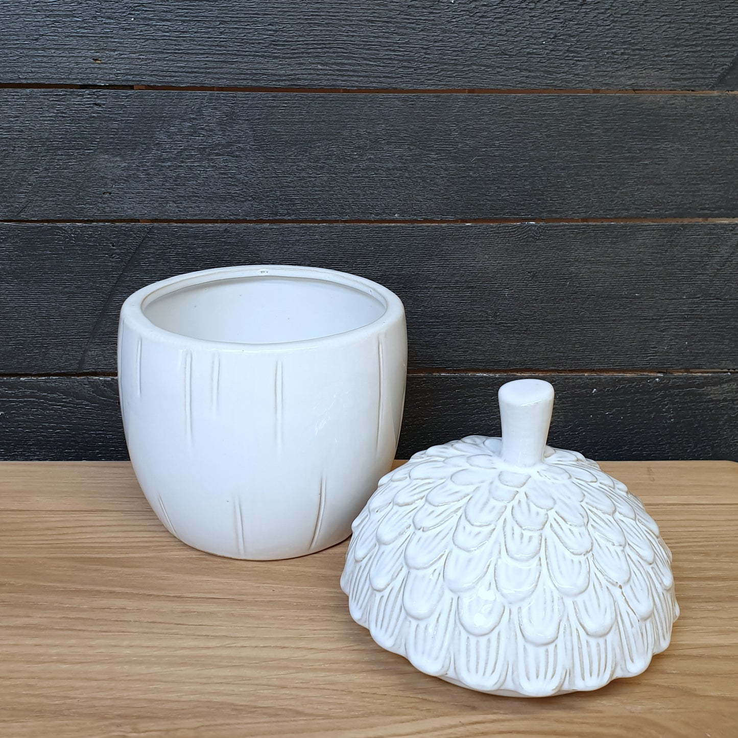 White Ceramic Acorn Jar