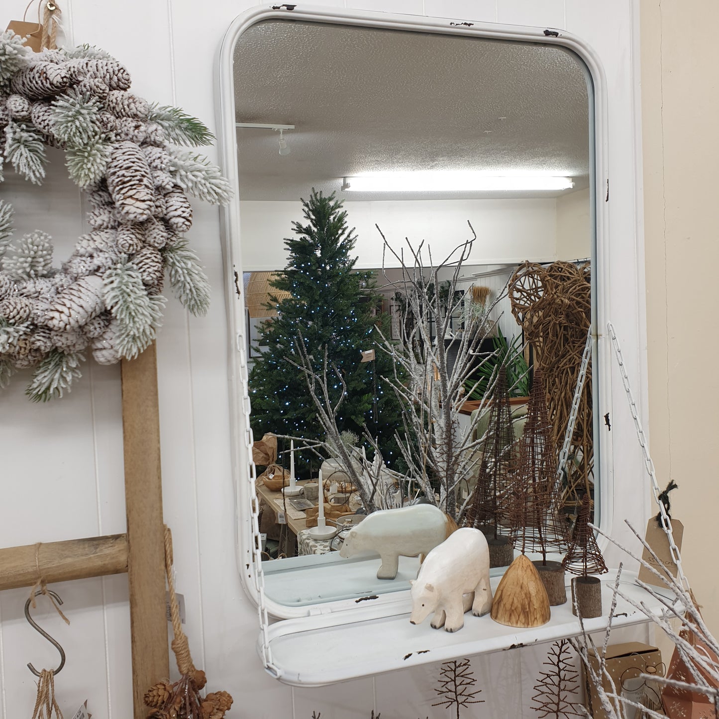 White Metal Mirror With Shelf