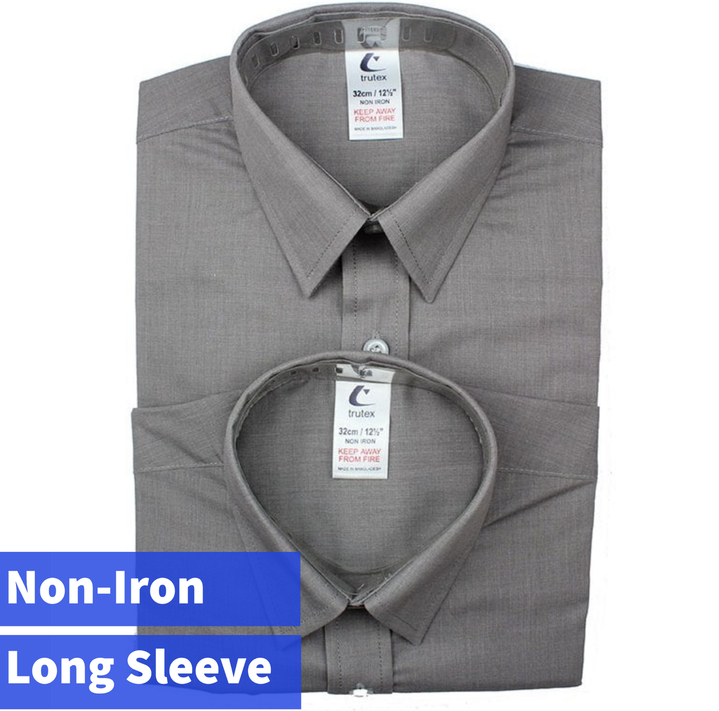 Trutex Long Sleeve School Shirts - Regular Fit (twin pack) - Grey