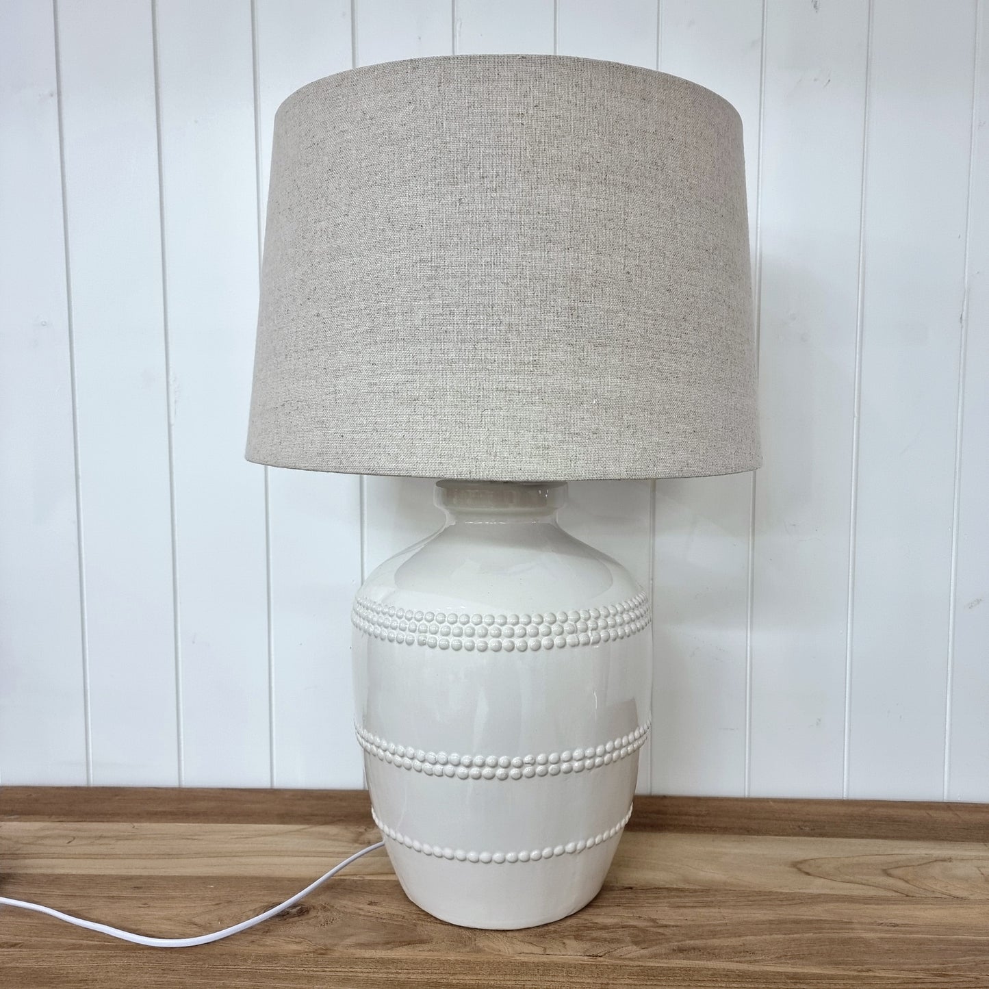 White Bead Table Lamp with Shade