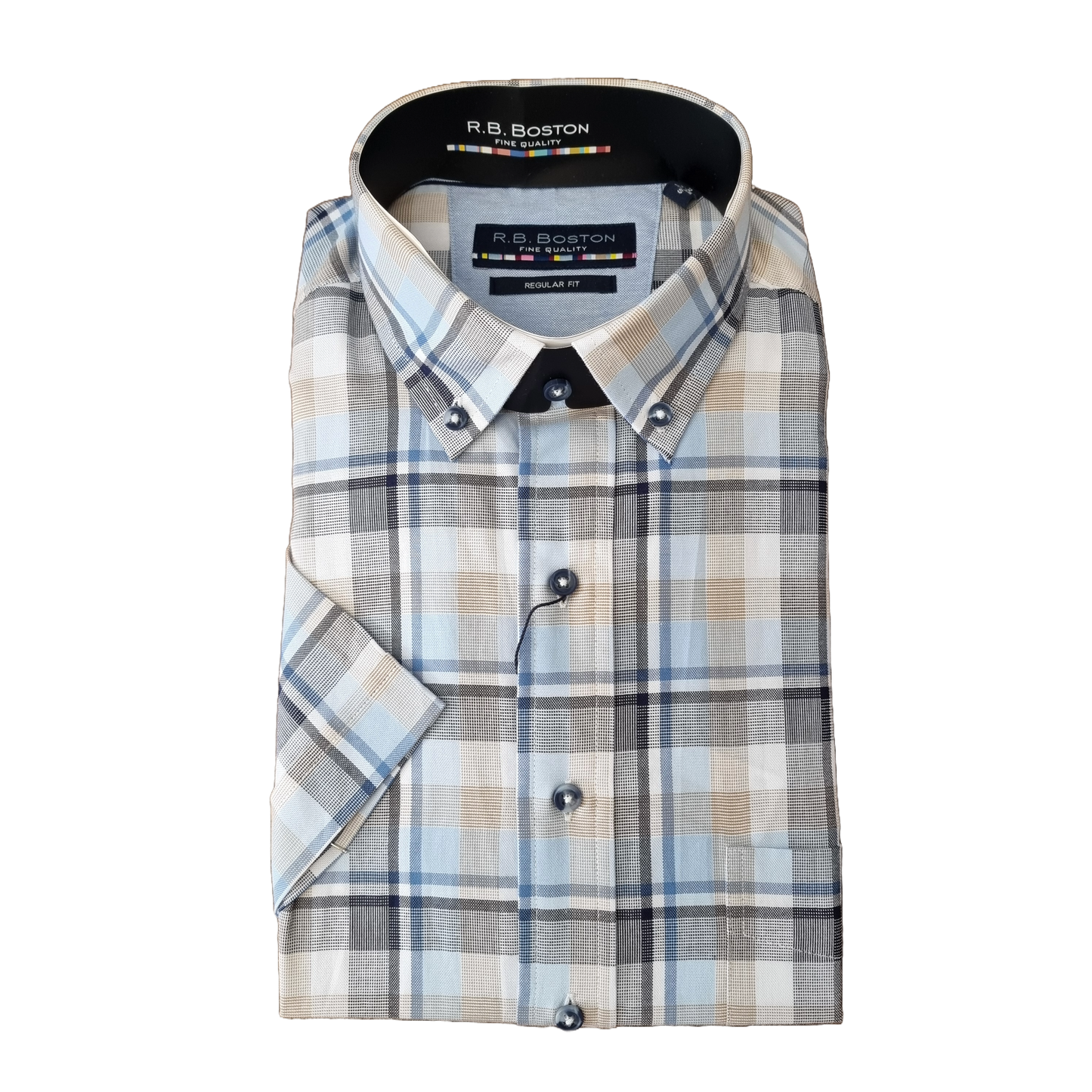 RB Boston Short Sleeve Shirt - Marshall - Sand/Blue Check