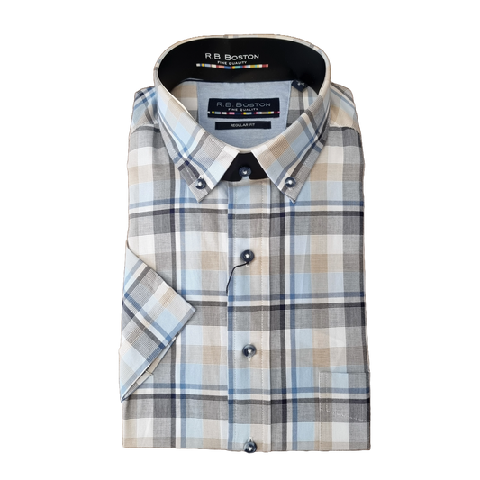 RB Boston Short Sleeve Shirt - Marshall - Sand/Blue Check