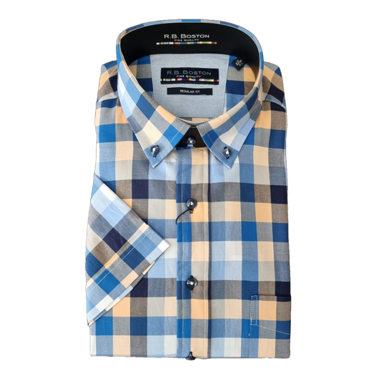 Rb Boston Short Sleeve Shirt - Marshall Salmon/Blue Check