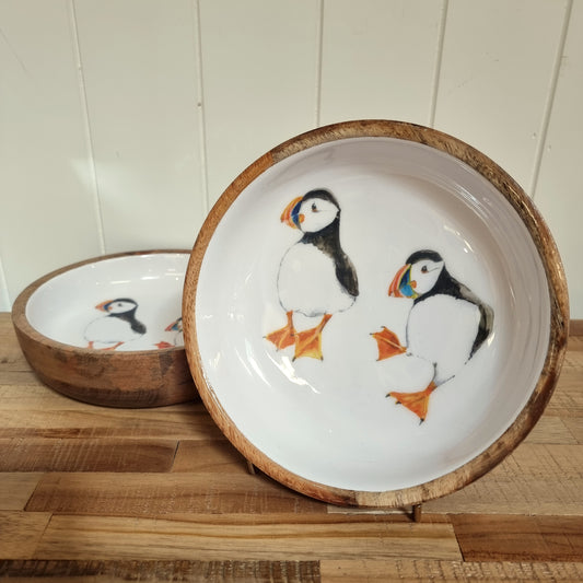 Puffin Wooden Shallow Bowl