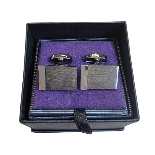 Cufflinks - Rectangle Brush Gun & Silver Edge