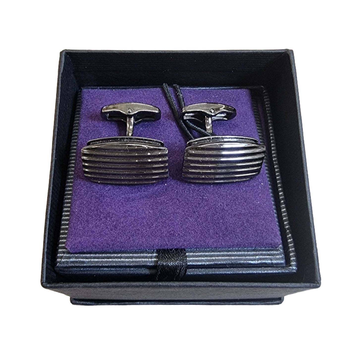 Cufflinks - Oval Gunmetal & White Ridge