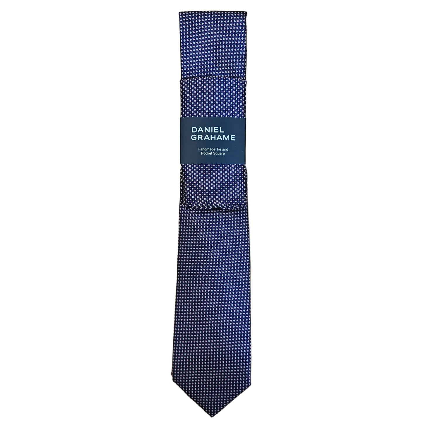 Daniel Grahame Tie and Pocket Square Set - Navy/Pink Squares