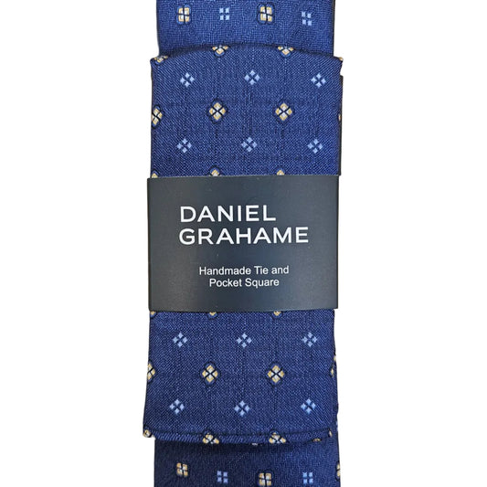 Daniel Grahame Tie and Pocket Square Set - Navy/Blue Diamonds