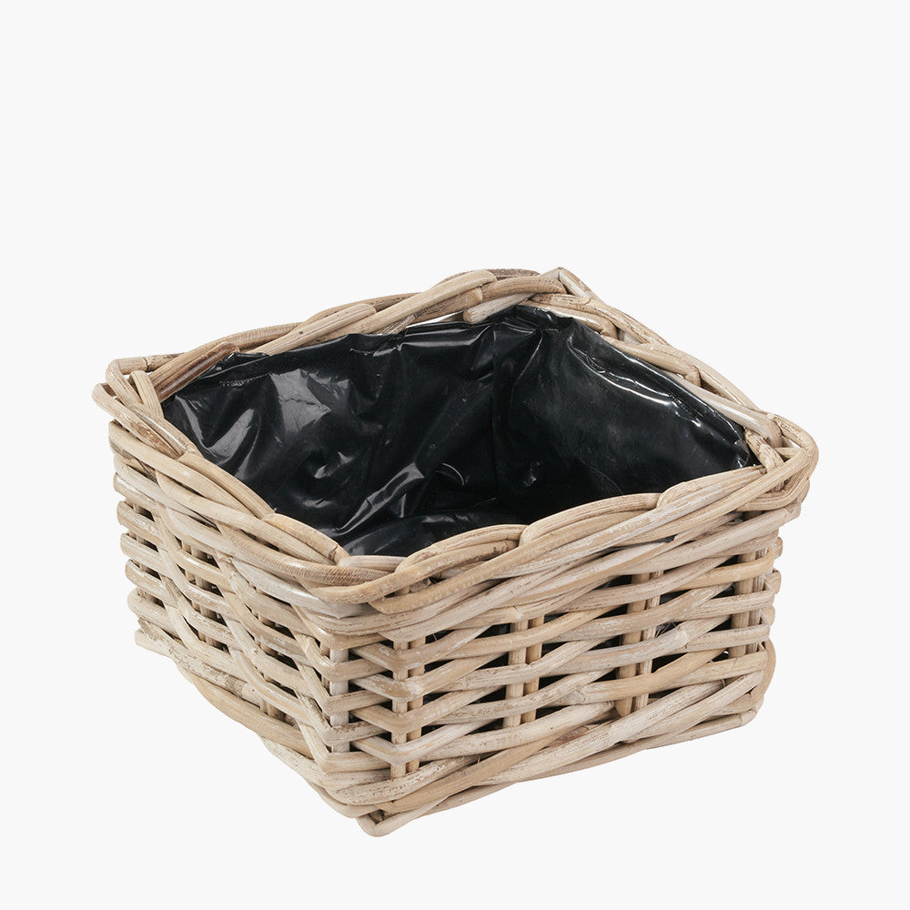 Indoor/Outdoor Grey Kubu Rattan Square Basket Planters (Set of 3)