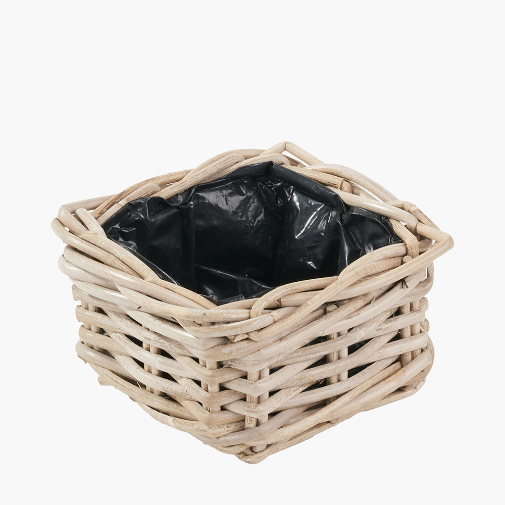 Indoor/Outdoor Grey Kubu Rattan Square Basket Planters (Set of 3)